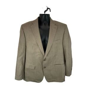 Ralph Lauren Silk Wool Blazer Sport Coat Brown Plaid Pattern Size 42R Office